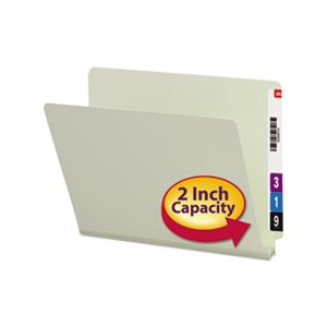 Heavy Duty Folders, End Tab, Two Inch Expansion, Letter, Gray Green, 25 / Box