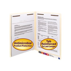 Antimicrobial Two-Fastener End Tab Folder, Letter, 11 Point Manila, 50 / Box