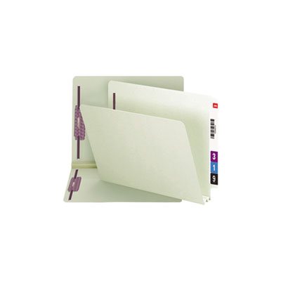 FASTENER FOLDER, 2" Expansion, Two Fasteners, End Tab, Letter, Gray / Green, 25 / Box