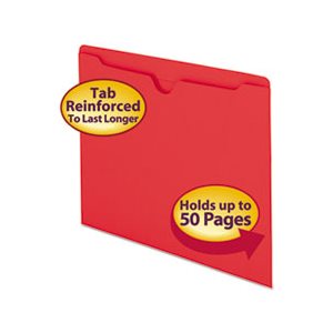 Colored File Jackets w / Reinforced 2-Ply Tab, Letter, 11pt, Red, 100 / Box