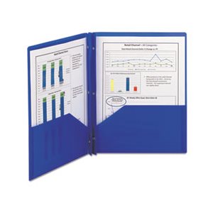 FOLDER, Two-Pocket, w / Fasteners, POLY, 11" x 8.5", Blue, 25 / Box