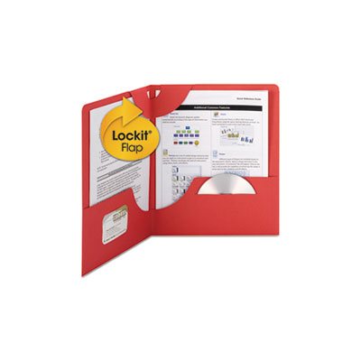 FOLDER, TWO-POCKET, Lockit, Textured Paper, 11" x 8.5", Red, 25 / Box