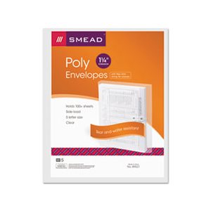 Poly String & Button Booklet Envelope, 11 5 / 8 x 9 3 / 4 x 1 1 / 4, Clear, 5 / Pack