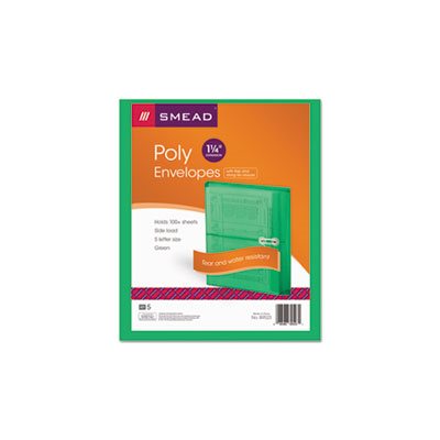 Poly String & Button Booklet Envelope, 9 3 / 4 x 11 5 / 8 x 1 1 / 4, Green, 5 / Pack