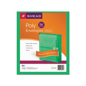 Poly String & Button Booklet Envelope, 9 3 / 4 x 11 5 / 8 x 1 1 / 4, Green, 5 / Pack