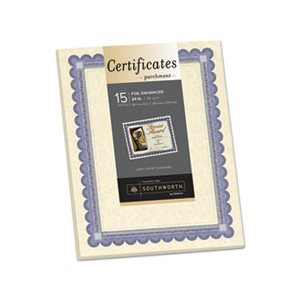 Foil-Enhanced Parchment Certificate, Ivory w / Blue / Silver Foil, 8 1 / 2 x 11, 15 / PK