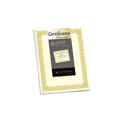 Premium Certificates, Ivory , Fleur Gold Foil Border, 66 lb, 8.5 x 11, 15 / Pack