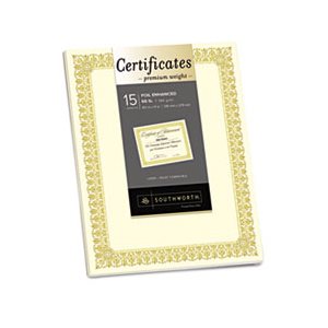 Premium Certificates, Ivory , Fleur Gold Foil Border, 66 lb, 8.5 x 11, 15 / Pack