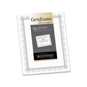 Premium Certificates, White, Spiro Silver Foil Border, 66 lb,  8,5 x 11, 15 / Pack