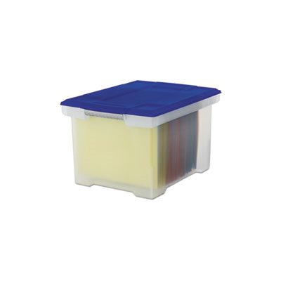 Plastic File Tote Storage Box, Letter / Legal, Snap-On Lid, Clear / Blue