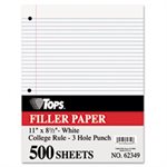 Filler Paper, 3H, 16 lb, 8 1 / 2 x 11, College Rule, White, 500 Sheets / Pack