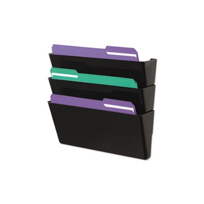 Recycled Wall File, Three Pocket, Plastic, Black