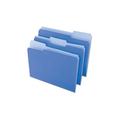 File Folders, 1 / 3 Cut One-Ply Top Tab, Letter, Blue / Light Blue, 100 / Box