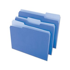 File Folders, 1 / 3 Cut One-Ply Top Tab, Letter, Blue / Light Blue, 100 / Box