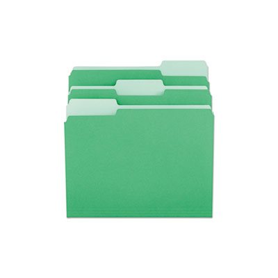 File Folders, 1 / 3 Cut One-Ply Tab, Letter, Green / Light Green, 100 / Box