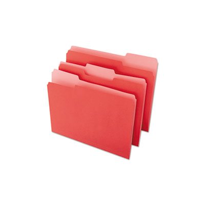 File Folders, 1 / 3 Cut One-Ply Top Tab, Letter, Red / Light Red, 100 / Box