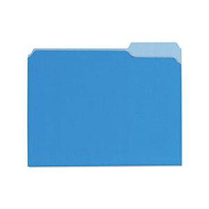 Recycled Interior File Folders, 1 / 3 Cut Top Tab, Letter, Blue, 100 / Box