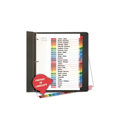 Table of Contents Dividers, Assorted Color 26-Tab, A-Z, Letter, White, 26 / Set