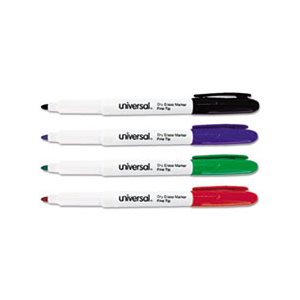 Pen Style Dry Erase Markers, Fine / Bullet Tip, Assorted, 4 / Set