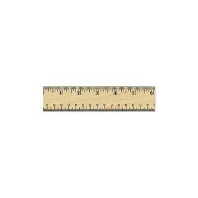 Flat Wood Ruler w / Double Metal Edge, 12", Clear Lacquer Finish
