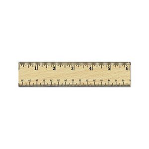 Flat Wood Ruler w / Double Metal Edge, 12", Clear Lacquer Finish