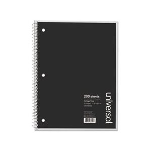 5 Sub. Wirebound Notebook, 11 x 8 1 / 2, College Rule, 200 Sheets, Black Cover