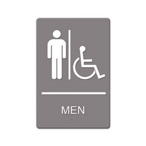 ADA Sign, Men Restroom Wheelchair Accessible Symbol, Molded Plastic, 6 x 9, Gray