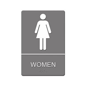 ADA Sign, Women Restroom Symbol w / Tactile Graphic, Molded Plastic, 6 x 9, Gray