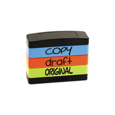 Stack Stamp, COPY, DRAFT, ORIGINAL, 1 13 / 16 x 5 / 8, Assorted Fluorescent Ink