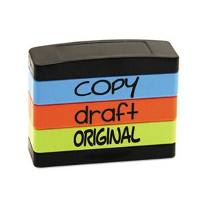 Stack Stamp, COPY, DRAFT, ORIGINAL, 1 13 / 16 x 5 / 8, Assorted Fluorescent Ink