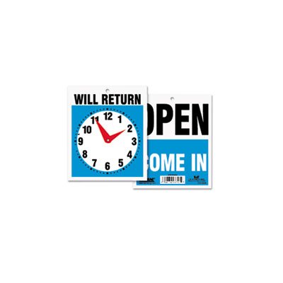 Double-Sided Open / Will Return Sign w / Clock Hands, Plastic, 7 1 / 2 x 9