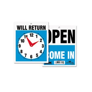 Double-Sided Open / Will Return Sign w / Clock Hands, Plastic, 7 1 / 2 x 9