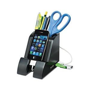 Smart Charge Pencil Cup with USB Charging Hub, Black