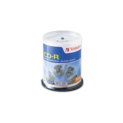 CD-R Discs, 700MB / 80min, 52x, Spindle, White, 100 / Pack