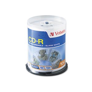 CD-R Discs, 700MB / 80min, 52x, Spindle, White, 100 / Pack