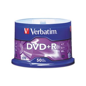 DVD+R Discs, 4.7GB, 16x, Spindle, Matte Silver, 50 / Pack