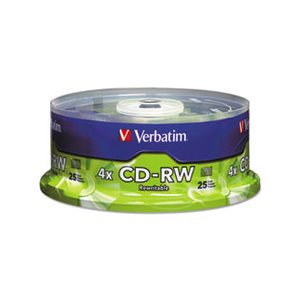 CD-RW Discs, 700MB / 80min, 4X, Spindle, Matte Silver, 25 / Pack