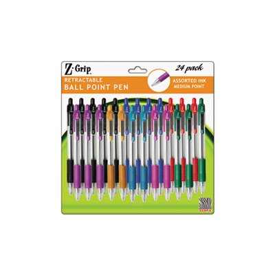 Z-Grip Retractable Ballpoint Pen, Assorted Ink, Medium, 24 / Pack