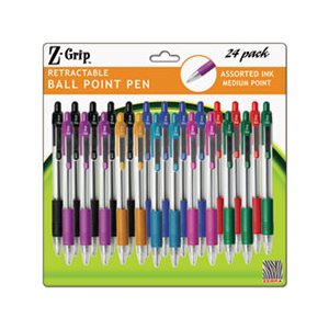 Z-Grip Retractable Ballpoint Pen, Assorted Ink, Medium, 24 / Pack