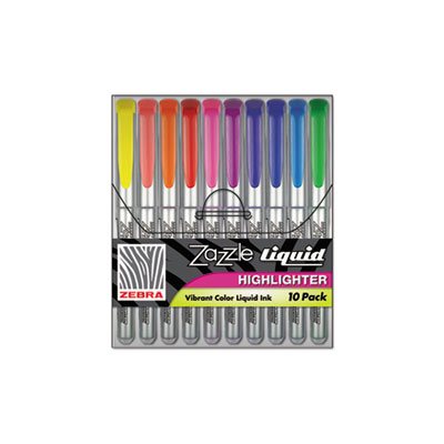 Zazzle Liquid Ink Highlighter, Chisel Tip, Asst Colors, 10 / Set