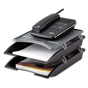 TELEPHONE STAND, W /  STACKABLE LETTER SIZE PAPER TRAYS, BLACK / GRAY