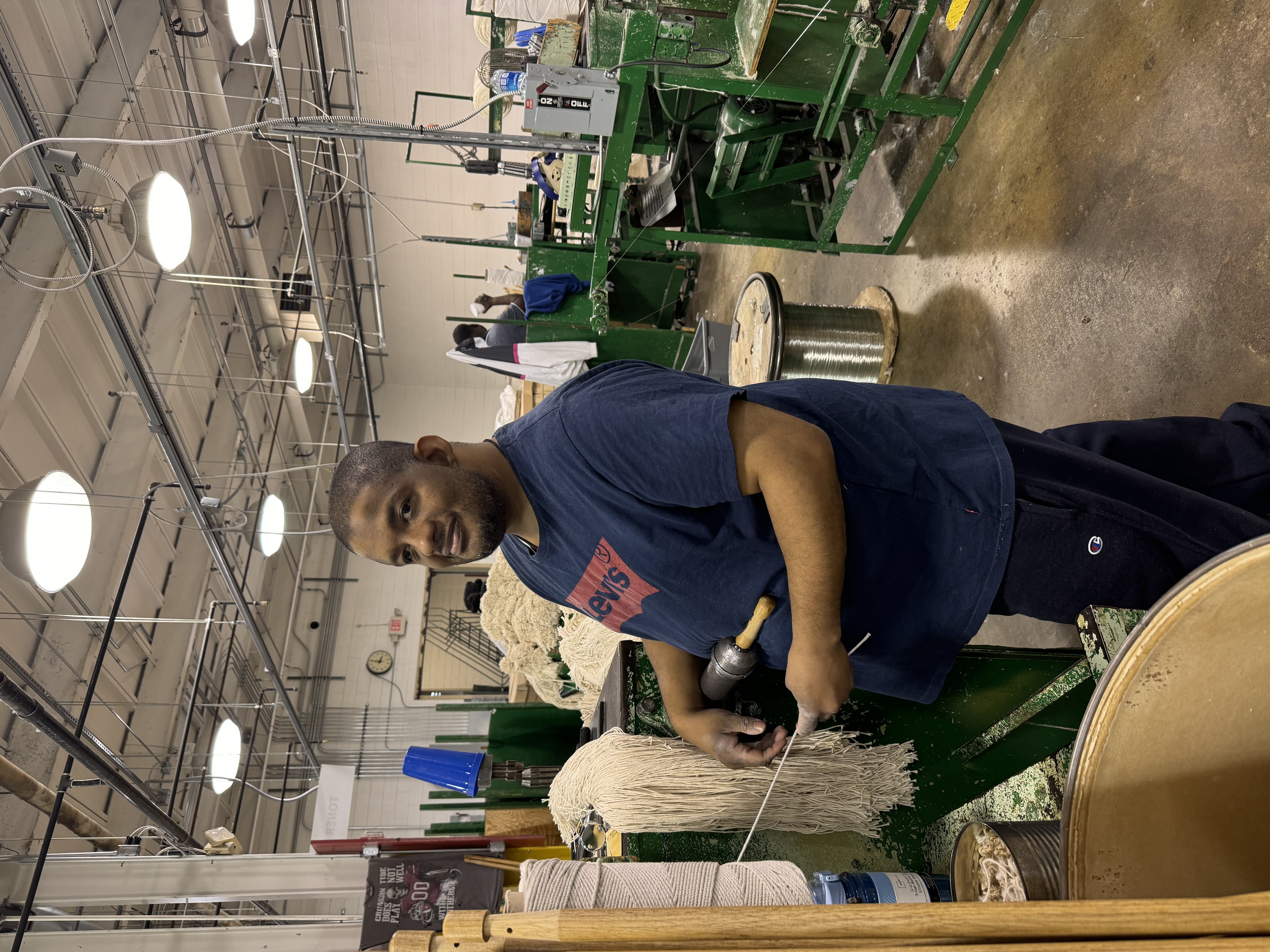 Demetrius Turner works in Mop shop production.